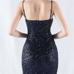 Sequined Ruched Split Maxi Dress