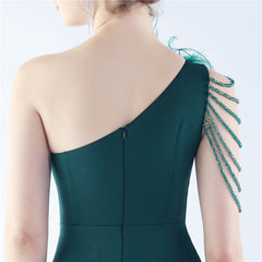 One-Shoulder Feather Maxi Dress