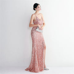 Sequined V-Neck Maxi Dress