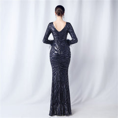 V-Neck Ostrich Feather Sequin Maxi Dress
