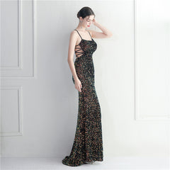 Lace-Up Sequin Split Maxi Dress