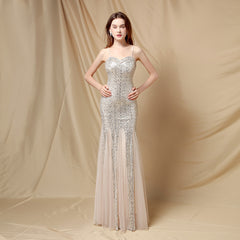 V-Neck Sequined Fishtail Maxi Dress