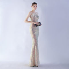 One-Shoulder Sequin Maxi Dress