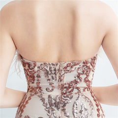 Ostrich Feather Strapless Maxi Dress