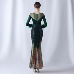 Feathered Rhinestone Maxi Dress