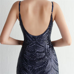 V-Neck Sequin Lace Maxi Dress