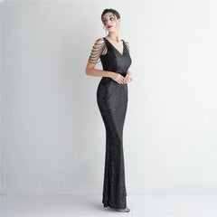 Sequined Fringe Fishtail Maxi Dress