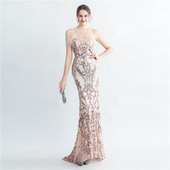 Ostrich Feather Strapless Maxi Dress