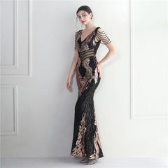 Sequined Beaded Fishtail Maxi Dress