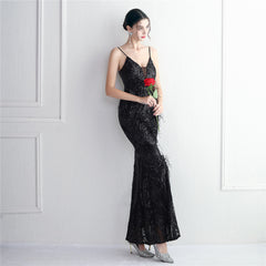 Elegant Sequin Beaded Fishtail Maxi Dress