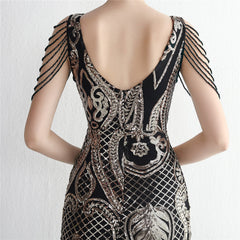 Sequined Beaded Fishtail Maxi Dress