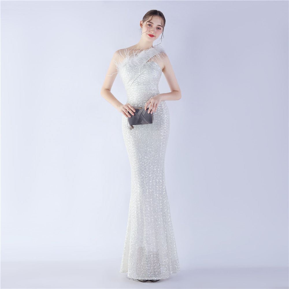 Asymmetric One-Shoulder Sequined Maxi Dress