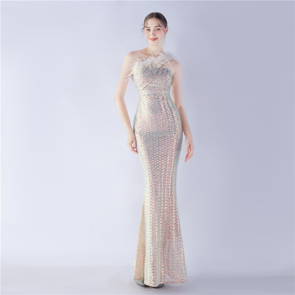 Asymmetric One-Shoulder Sequined Maxi Dress