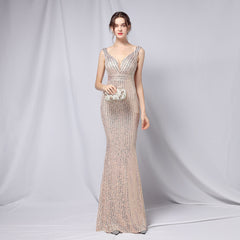 V-Neck Fishtail Maxi Dress