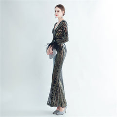 Sequin Feather Maxi Dress