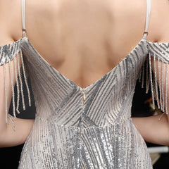 Sequined V-Neck Fishtail Dress