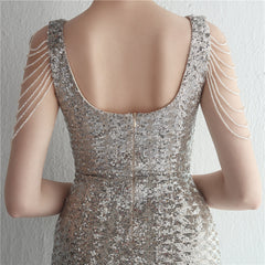 Sequined V-Neck Fishtail Maxi Dress