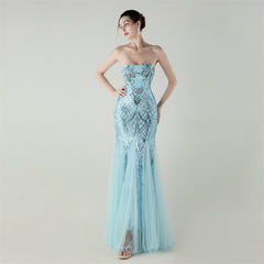 Beaded Backless Fishtail Maxi Dress