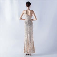 One-Shoulder Sequined Maxi Dress
