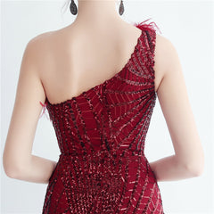 One-Shoulder Sequin Feather Maxi Dress
