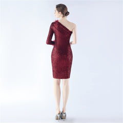 One-Shoulder Sequined Feather Dress