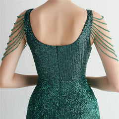 Sequined Fringe Fishtail Maxi Dress