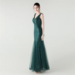 Backless Sequined Fishtail Maxi Dress