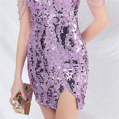 Sequined V-Neck Bodycon Dress
