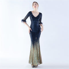 Ostrich Feather Sequin Maxi Dress