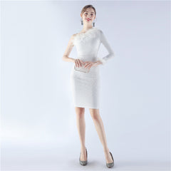 One-Shoulder Sequined Feather Dress