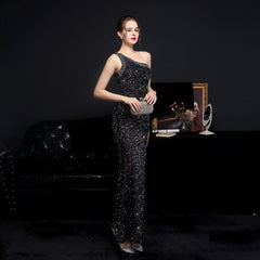 Sequined One-Shoulder Maxi Dress