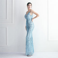 V-Neck Sequined Beaded Maxi Dress