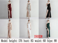 Sequin One-Shoulder Fishtail Maxi Dress