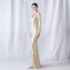 Sequined V-Neck Maxi Dress