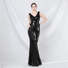 Sequined V-Neck Maxi Dress