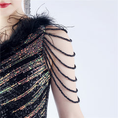 One-Shoulder Ombre Sequin Feather Dress
