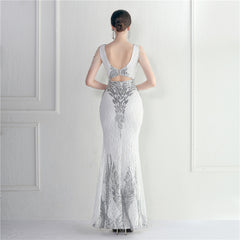 Sequined Beaded Fishtail Maxi Dress