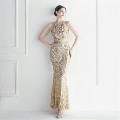 Backless Cutout Sequined Maxi Dress