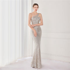 Asymmetric Sequin Maxi Dress