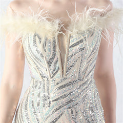 Off-Shoulder Backless Sequined Lace-Up Maxi Dress