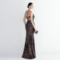 Sequined V-Neck Maxi Dress