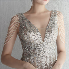 Sequined V-Neck Fishtail Maxi Dress