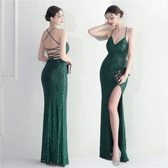 Crisscross Backless Sequined Maxi Dress