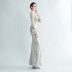 Ostrich Feather Sequined Maxi Dress
