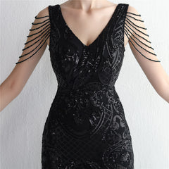 Sequined Beaded Fishtail Maxi Dress