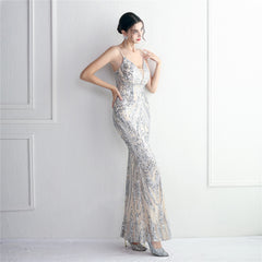 Sequined V-Neck Maxi Dress