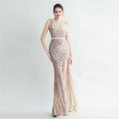 One-Shoulder Feather Maxi Dress