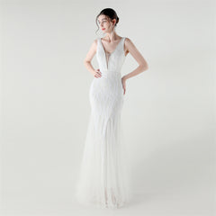 Backless Sequined Fishtail Maxi Dress