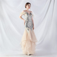 Feathered Sequin Maxi Dress