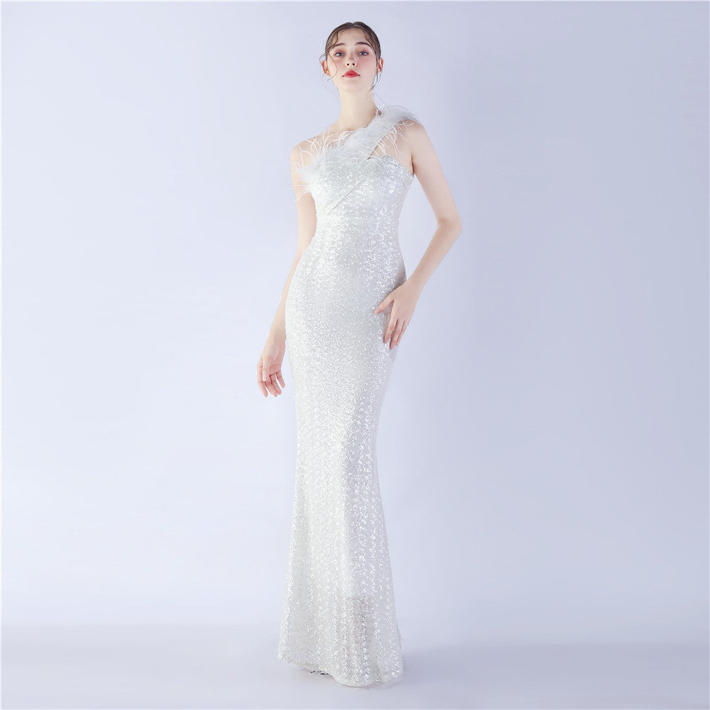 Asymmetric One-Shoulder Sequined Maxi Dress